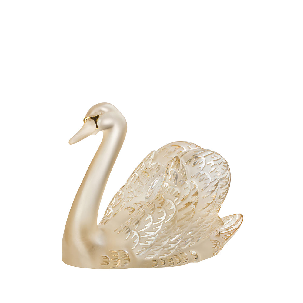 SCULPTURE CYGNE TÊTE HAUTE - CRISTAL LUSTRÉ OR
