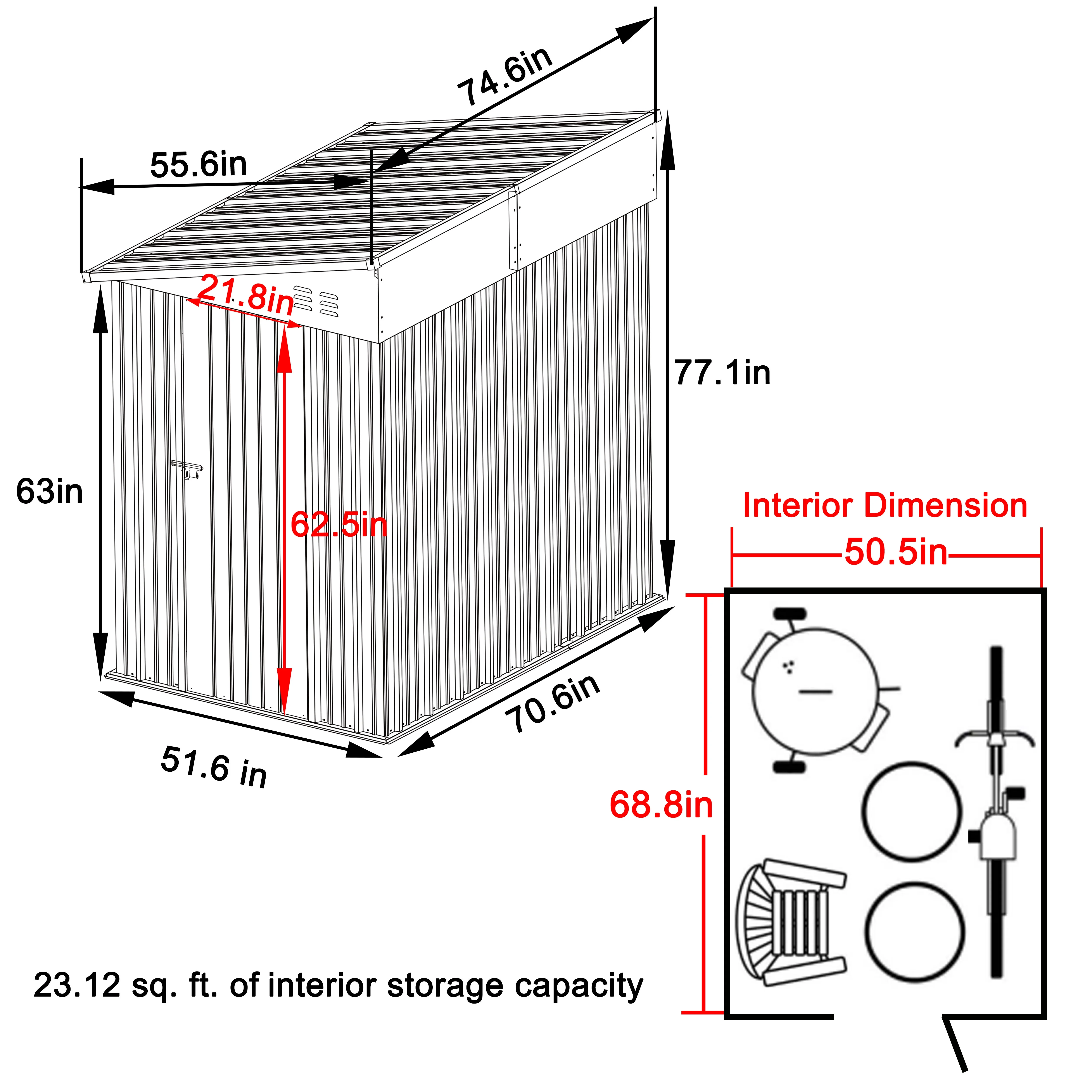 VEIKOUS Outdoor 8' x 4' Storage Lean-to Shed 8' x 4' w/Lockable Sliding Door and Vents for Backyard, Patio & Lawn, Grey - Image 11