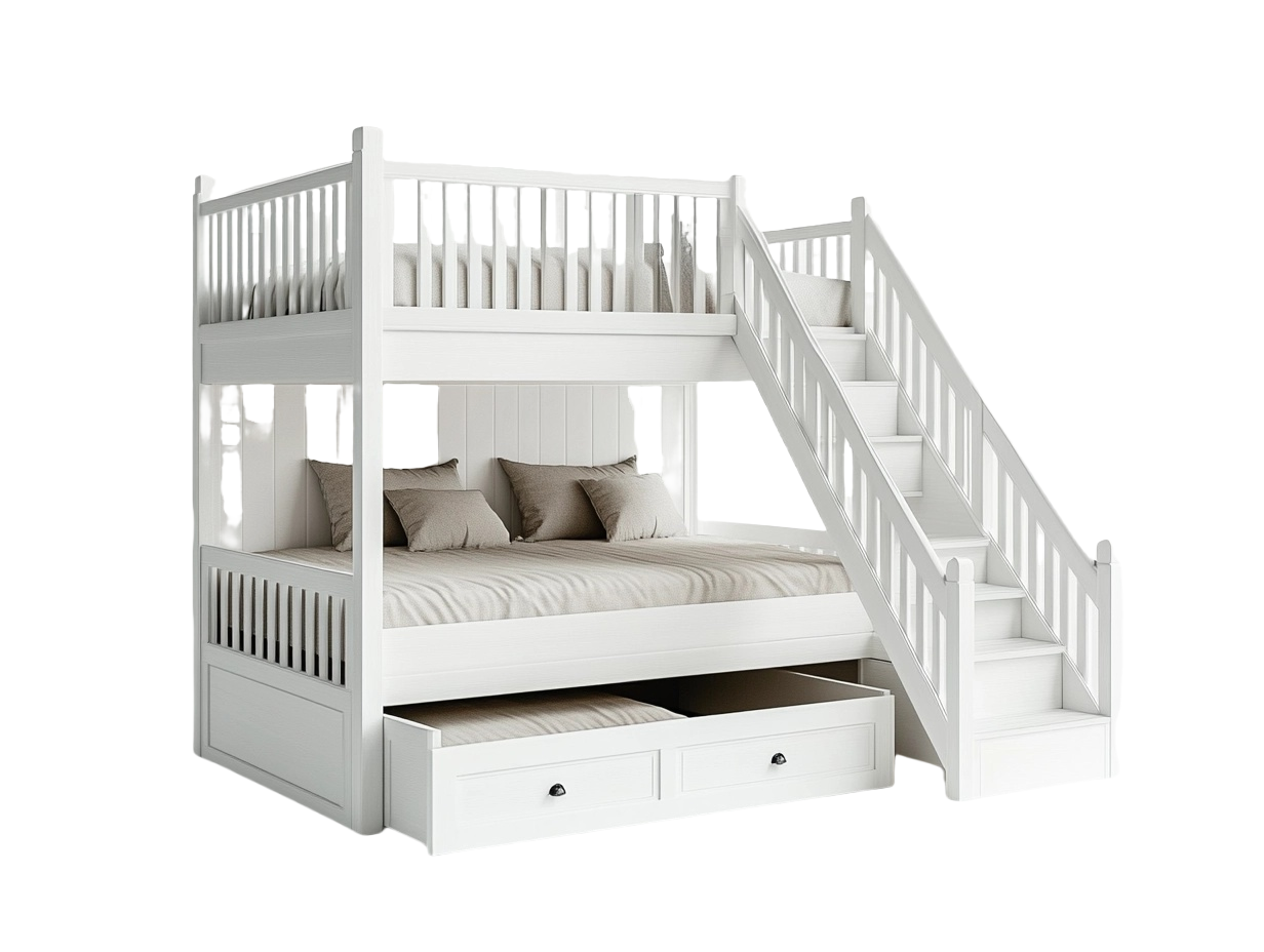 Cama litera blanca con cajones y escalera 190x90 cm ideal para habitaciones infantiles jl0964502