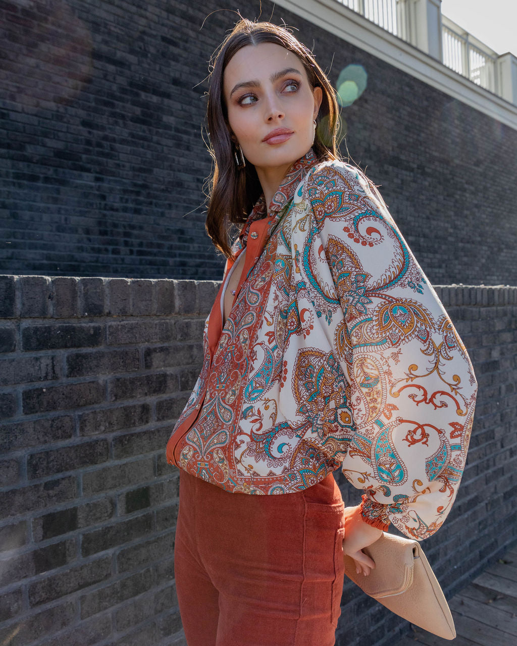 November Skies Printed Balloon Sleeve Top - Se7enfashion