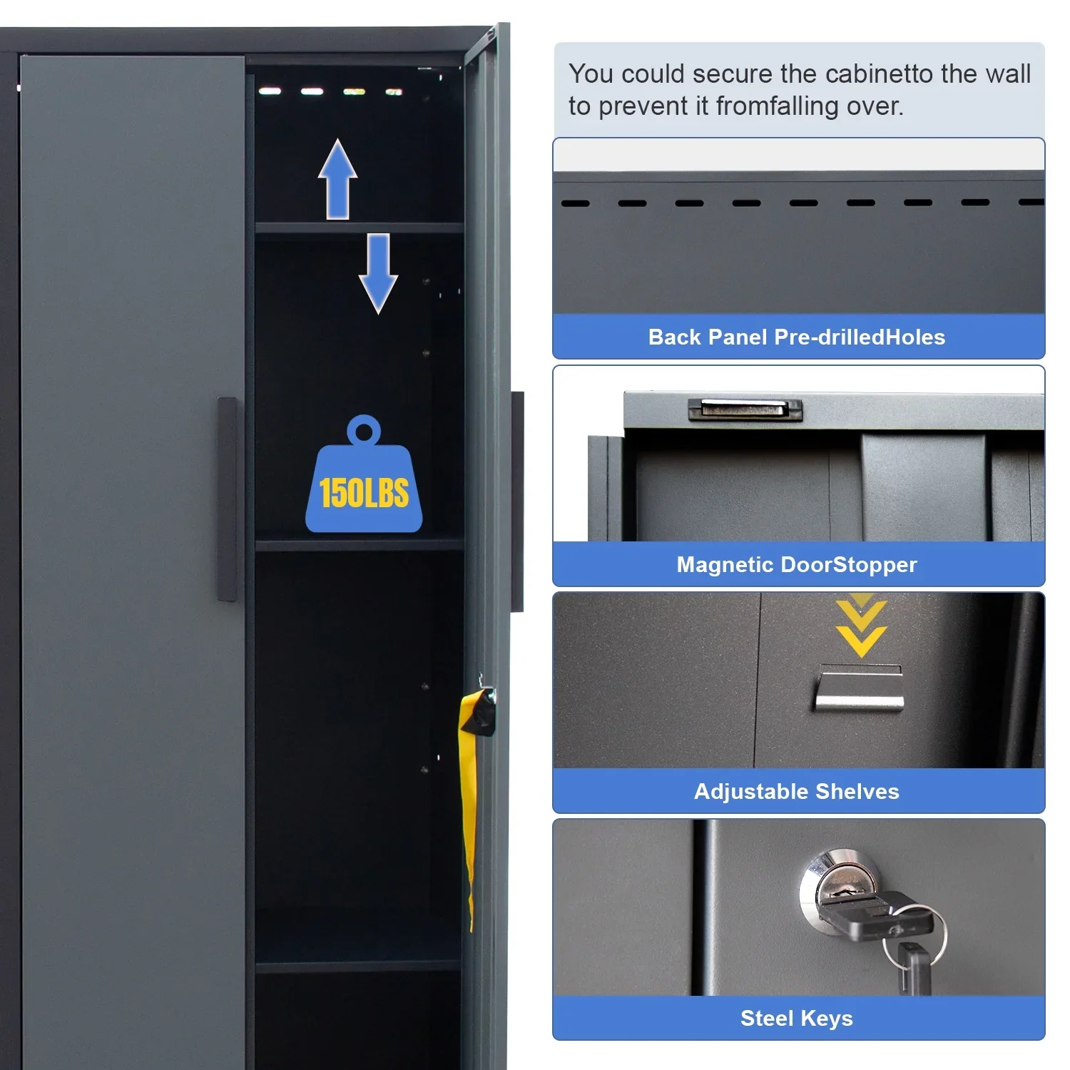 HPDMC 7-Piece Metal Garage Cabinet System With 4-Drawer Roller Cabinet, 47.2 in Workbench And Pegboards - Image 19 HPDMC 7-Piece Metal Garage Cabinet System With 4-Drawer Roller Cabinet, 47.2 in Workbench And Pegboards - Image 19
