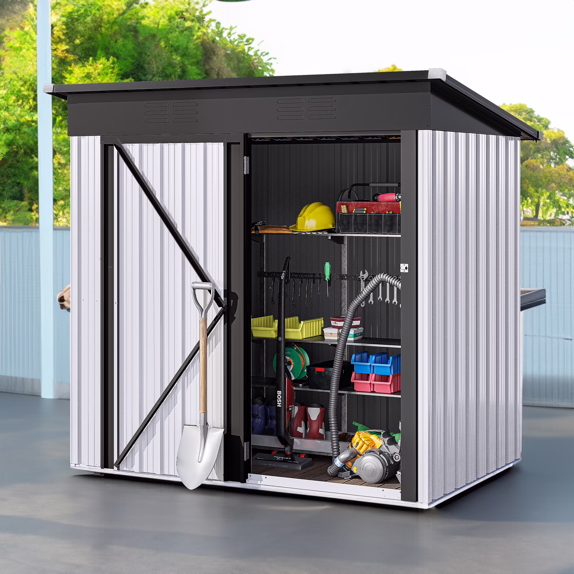 UFORIC 5x3ft Outdoor Storage Shed,Metal Garden Organizer, Lockable Door,Backyard,Garden,Dark Gray