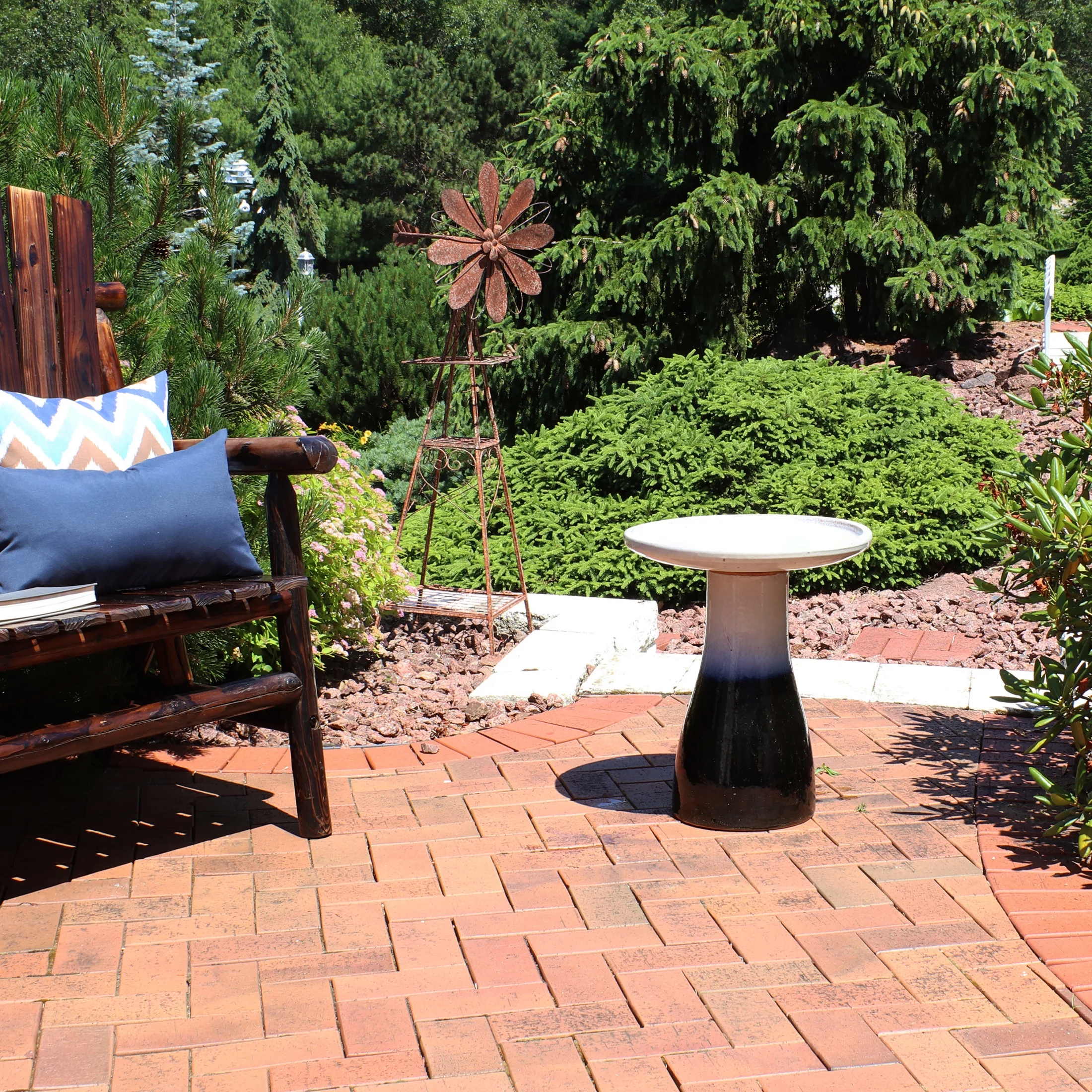 Sunnydaze Freestanding Ceramic Outdoor Bird Bath, Glazed, UV-Resistant Galaxy Blue Finish - Image 50