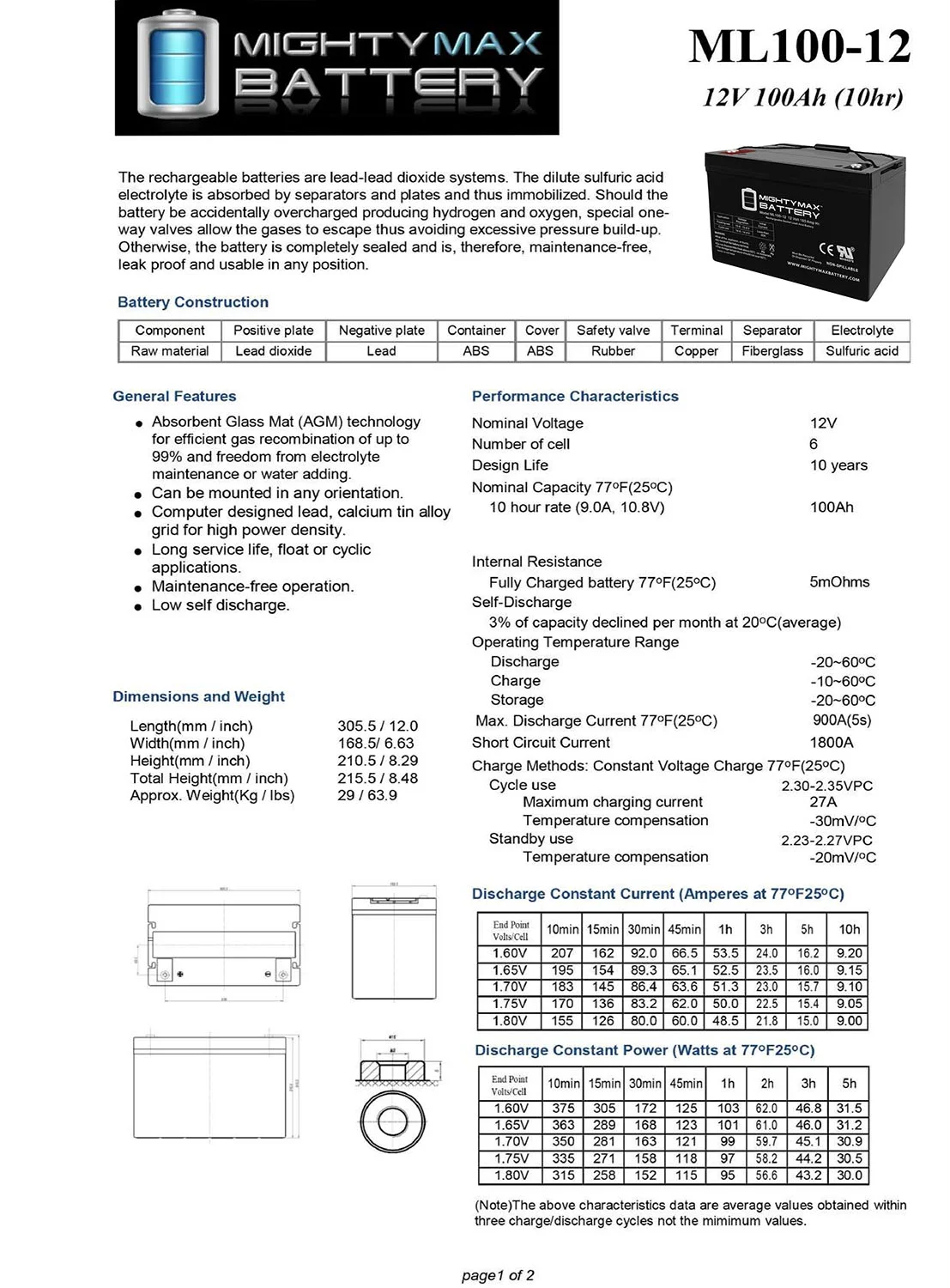 12V 100Ah SLA Battery For Kaddy E-Caddy Golf Cart - Image 6