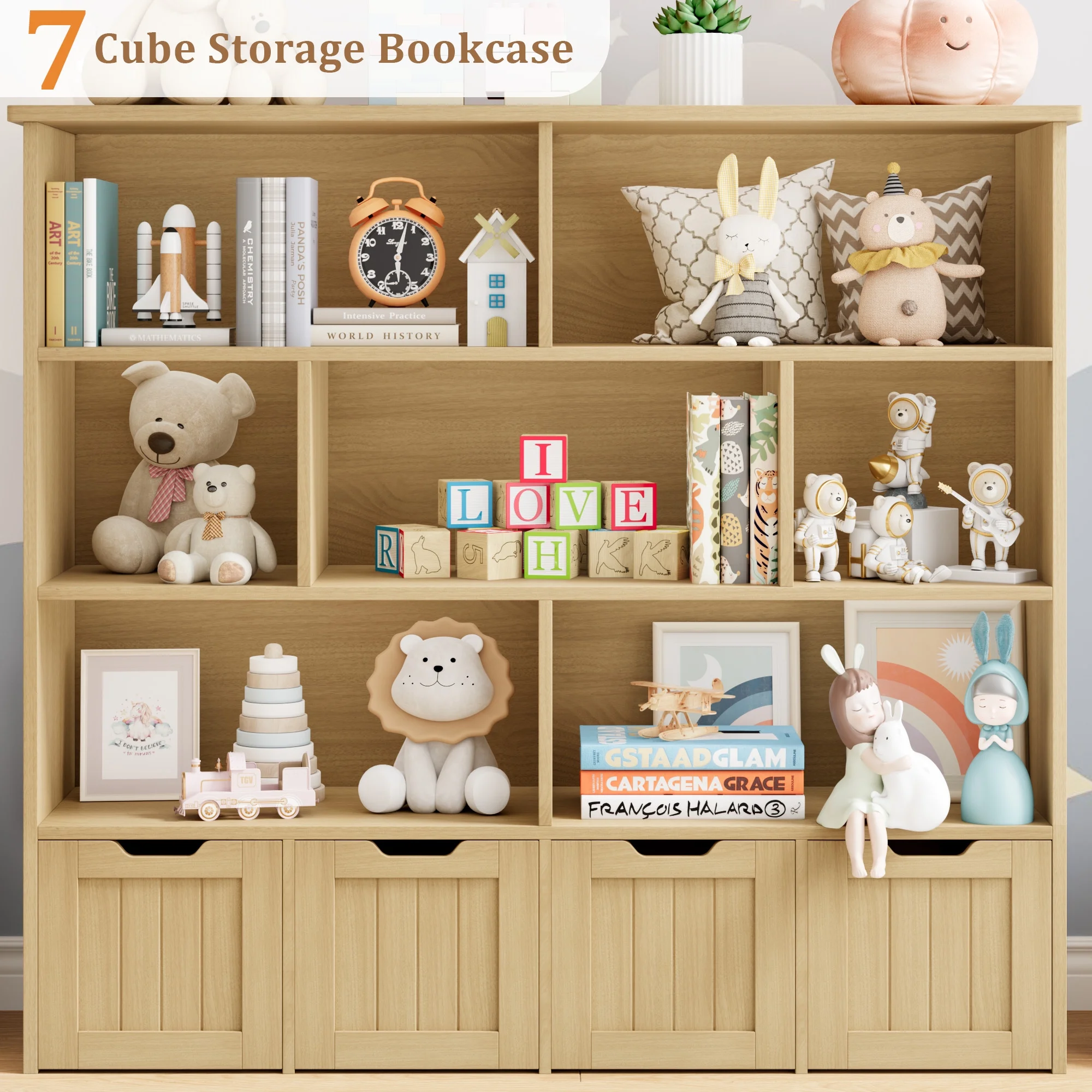 Homfa 7 Cube Toy Storage Organizer, Kids Geometric Bookcase and Bookshelf with 4 Drawers, White - Image 21