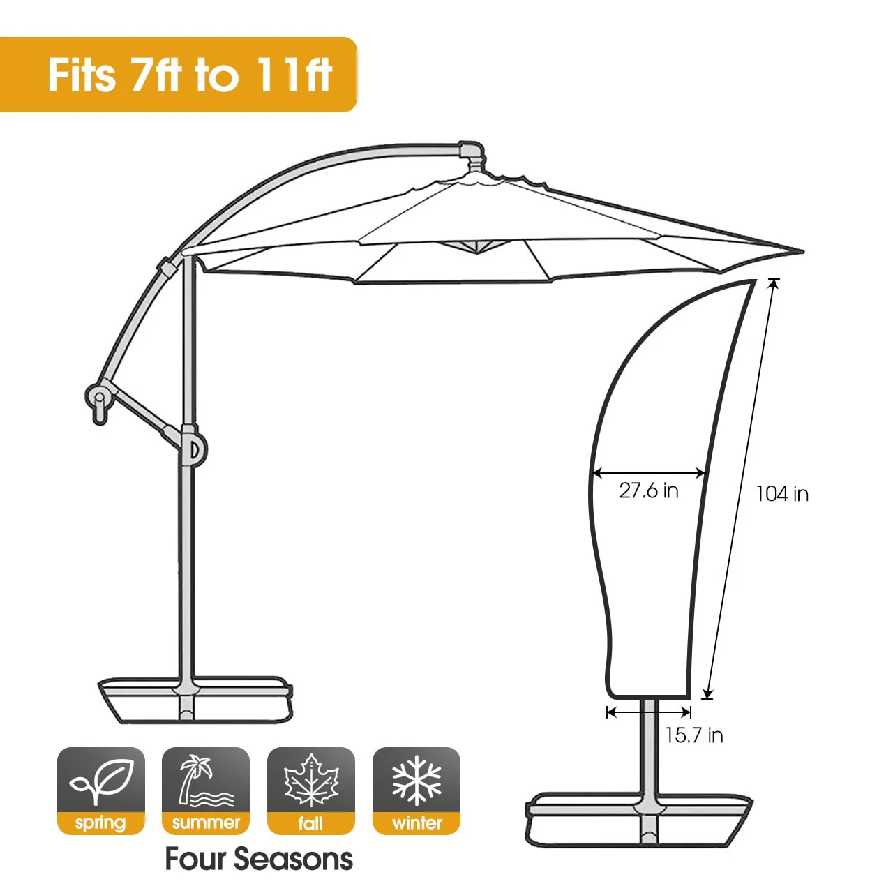 Homitt Patio Umbrella Cover, Cantilever Outdoor Umbrellas Cover, for 7ft to 11ft Offset Market Durable Umbrella Cover, Parasol Waterproof Umbrellas Cover with Zipper - Image 3