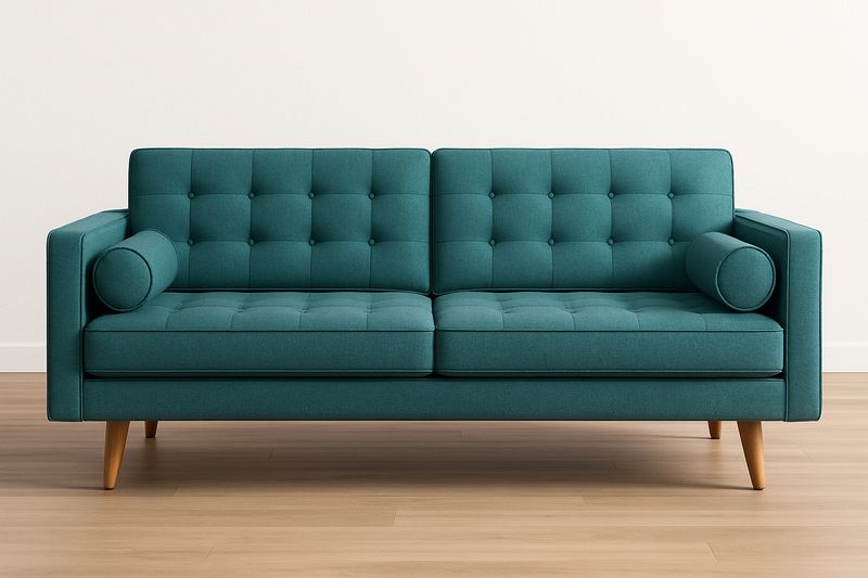 Sofá de Tela 3 Plazas Rectangular 220x85x80 cm Turquesa Madera