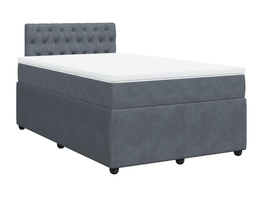 Cama box spring con colchón terciopelo gris oscuro 120x190 cm