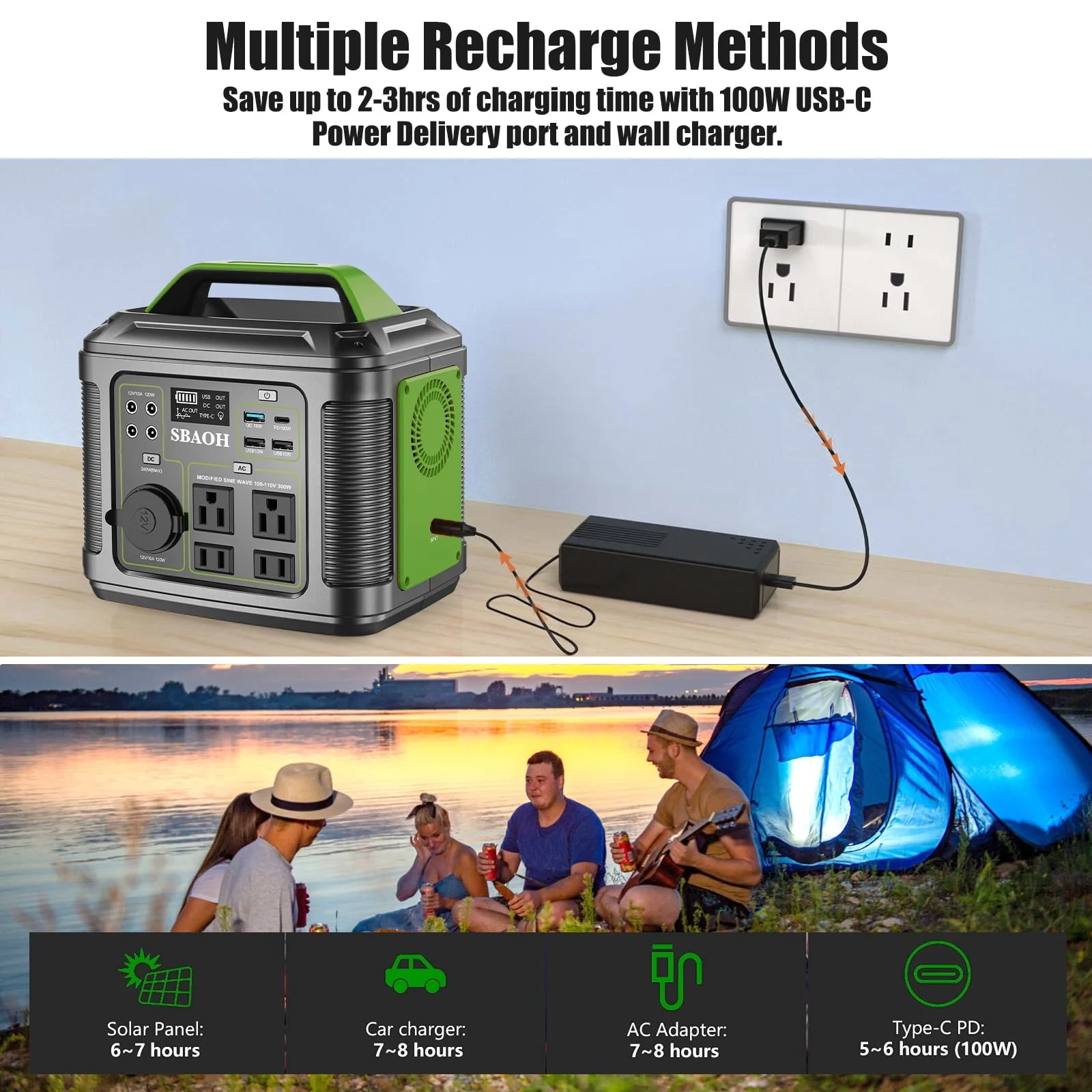 iFanze 300W Portable Power Station, 296Wh 80000mAh Outdoor Solar Generator Quick Charge 110V AC Outlets DC Ports for Home Backup, Outdoor RV Camping, Emergency Lithium Battery, Power Outages,Black - Image 8