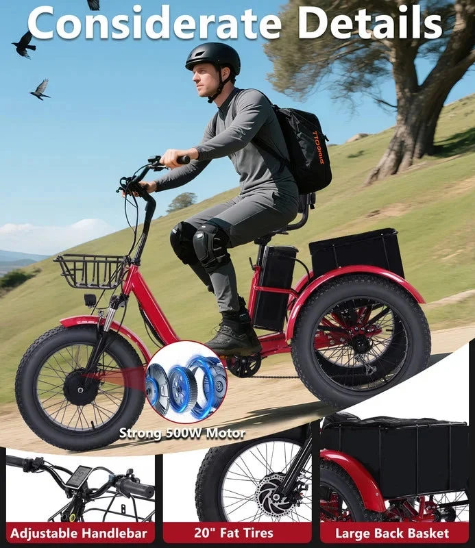 YEBEI Folding Electric Tricycle for Adults, 500W Motor, 48V15AH Lithium Battery, 20 x 4.0 in Fat Tires - Image 47 YEBEI Folding Electric Tricycle for Adults, 500W Motor, 48V15AH Lithium Battery, 20 x 4.0 in Fat Tires - Image 47