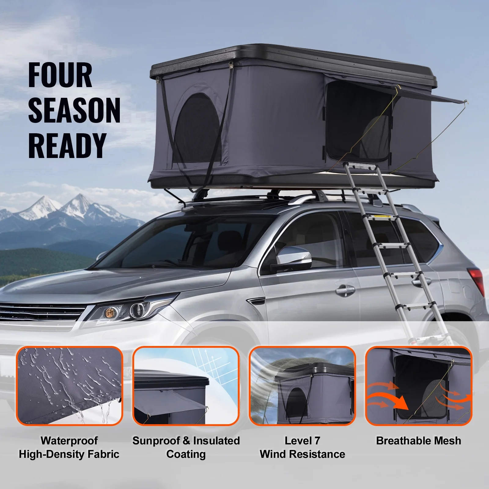 KFFKFF Hard Shell Rooftop Tent, Naturnest Model for 2-3 People, Includes Thick Mattress and Telescopic Ladder, Waterproof and Windproof, Suitable for Jeep, SUV, Van, and Pickup Trucks - Image 8