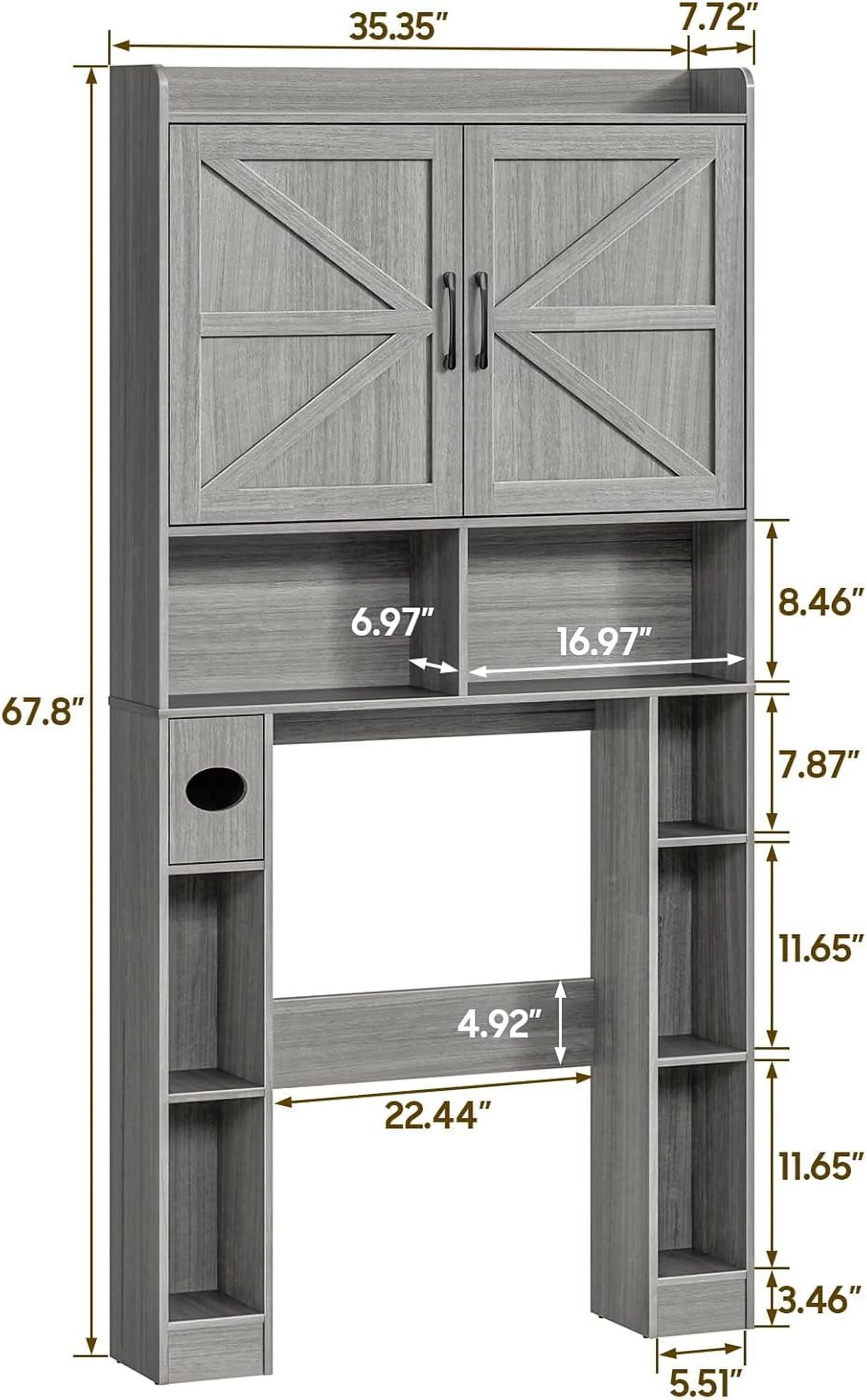 Vabches Over The Toilet Storage Cabinet with Toilet Paper Holder Stand, Above Toilet with Adjustable Shelf & 2 Doors - Image 14