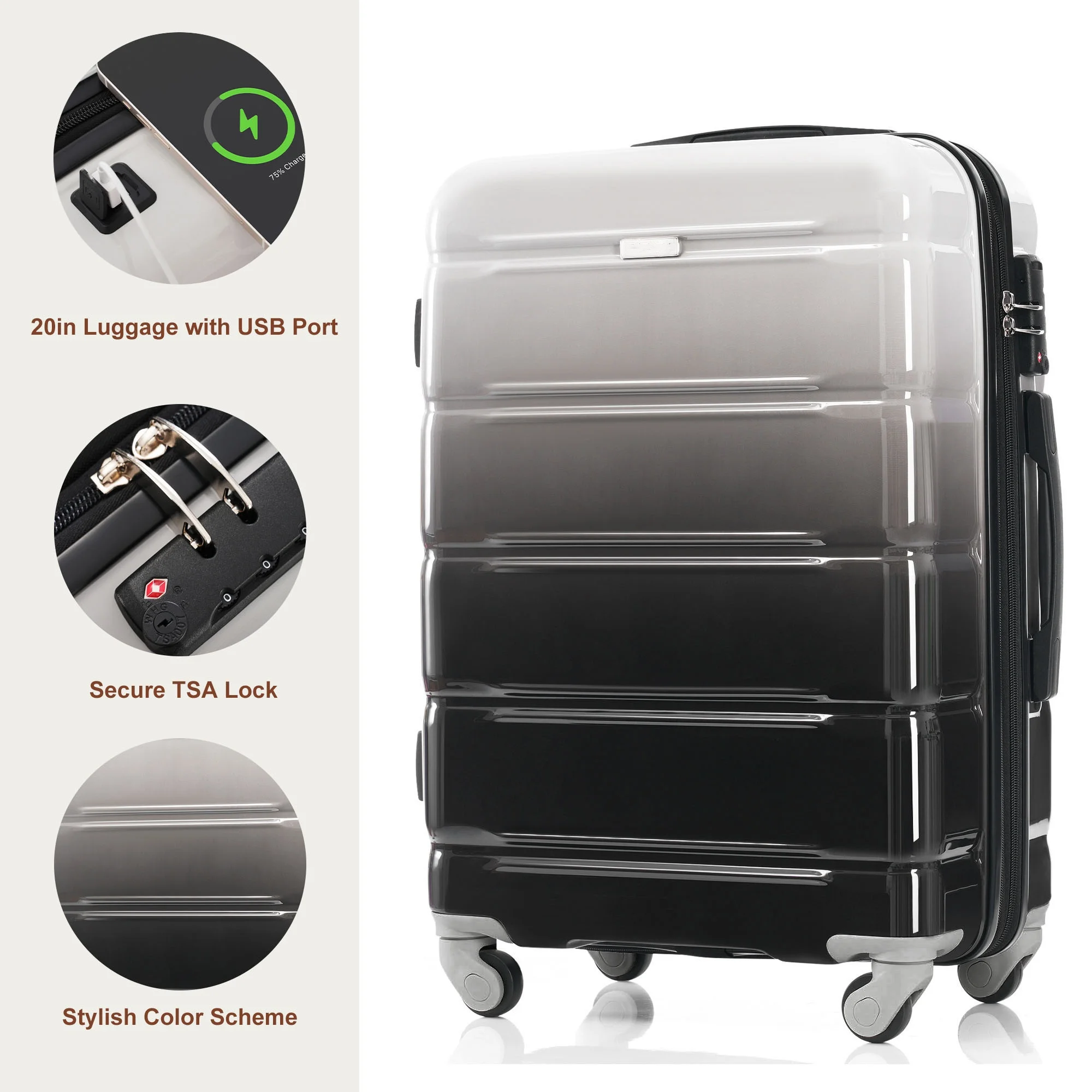 PAPROOS 3-Piece Luggage Set (20''/24''/28''), Hardshell Lightweight Suitcase with USB Port and Side Hooks, Travel Luggage with TSA-Lock, Hardside Rolling Luggage for School, Travel, Pink - Image 13