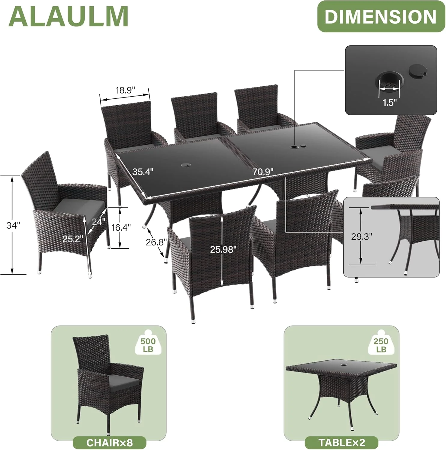 ALAULM 5 Pieces Patio Dining Set Outdoor Rattan Furniture with Square Glass Tabletop 4 Chairs with Cushions for Patio, Backyard Outdoor Kitchen Lawn & Garden Blue - Image 19