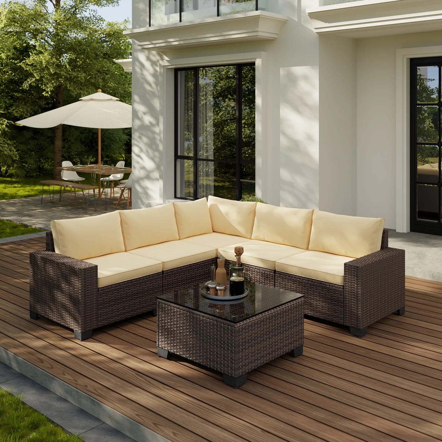 Aiho 7-Piece Rattan Patio Furniture Set , Outdoor Sectional Furniture Set for Patio, Garden, Backyard, Grey - Image 41