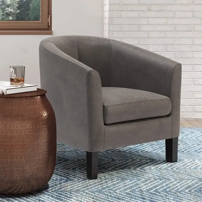 Modern Tub Accent Chair with Upholstered Seat and Wooden Legs
