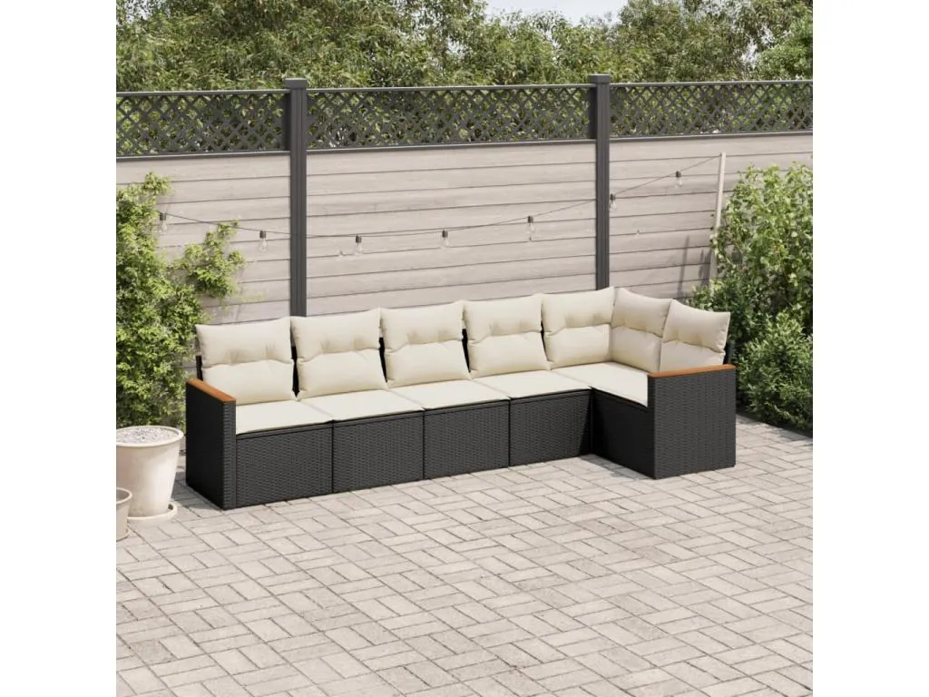 Set de sofás de jardín 6 piezas y cojines ratán sintético negro 91915conf
