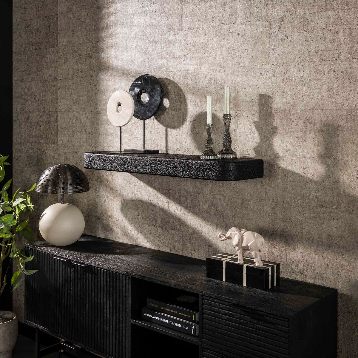 Fraaai - Lazio wandplank - 100 cm - metallic - zwart