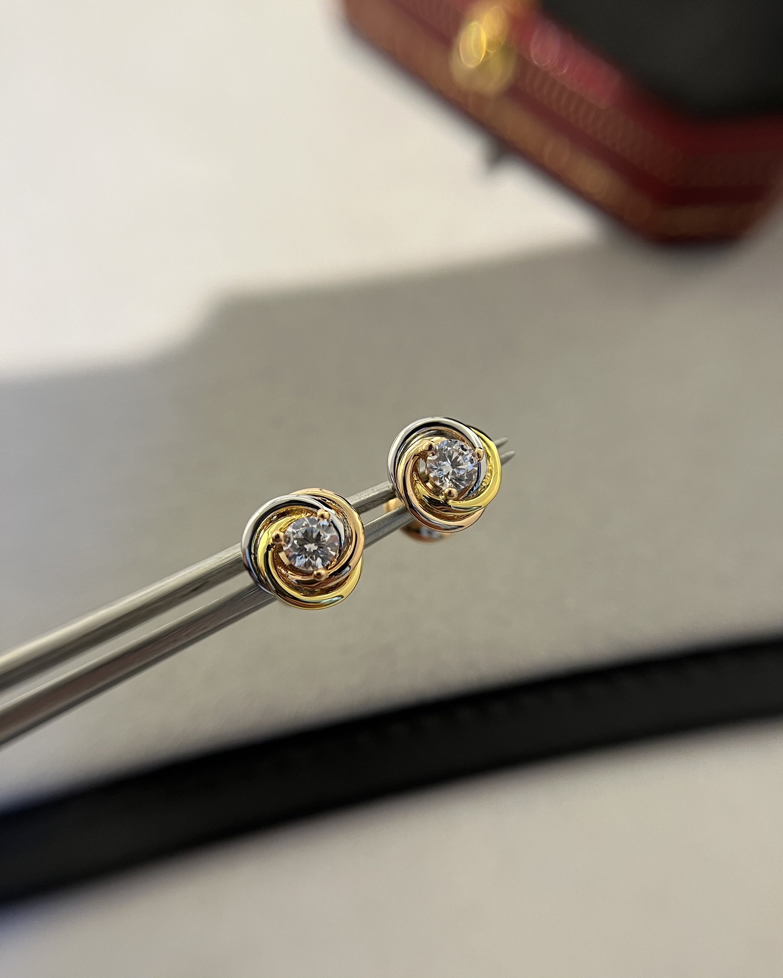 Cartier Trinity Stud Earrings, 2 Diamonds - Original Replica Club