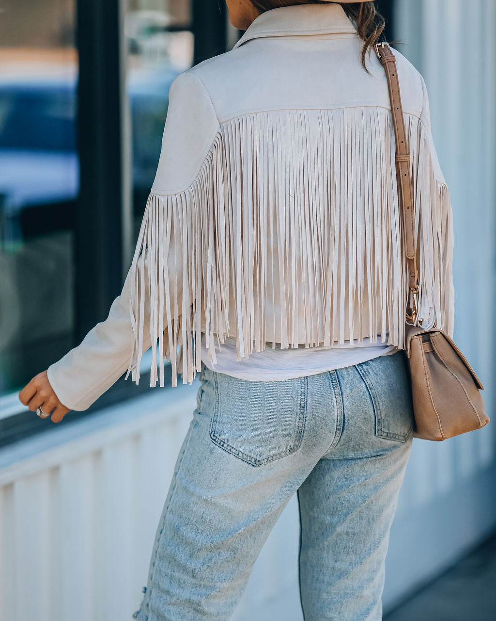 Walford Cropped Fringe Faux Suede Jacket - Sand - Se7enfashion