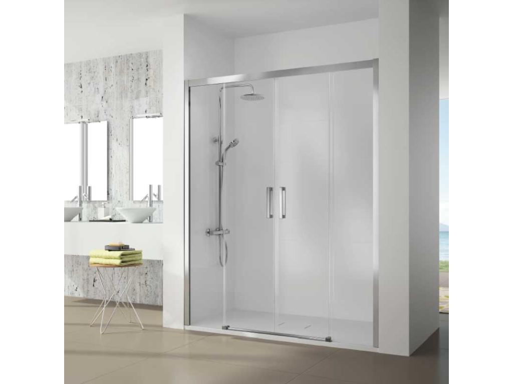 Frontal de ducha 2 fijos+ 2 Puertas Correderas S400 Cromado con Cristal serigrafiado 198-204 cm Lateral Fijo : 66.5 - 69 cm
