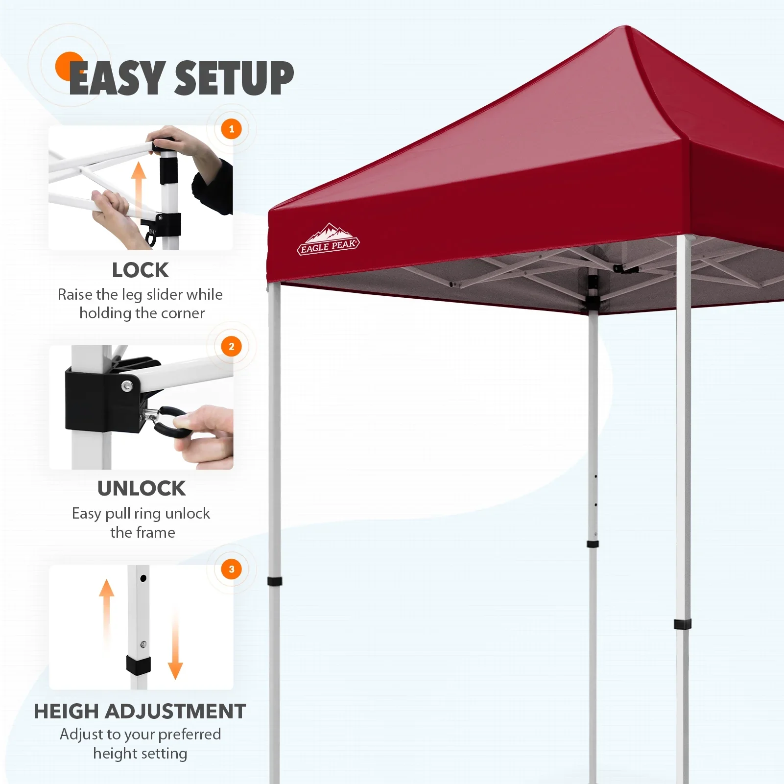 EAGLE PEAK 5x5 Pop up Canopy Tent Instant Outdoor Canopy Easy Set - up Straight Leg Folding Shelter（blue）