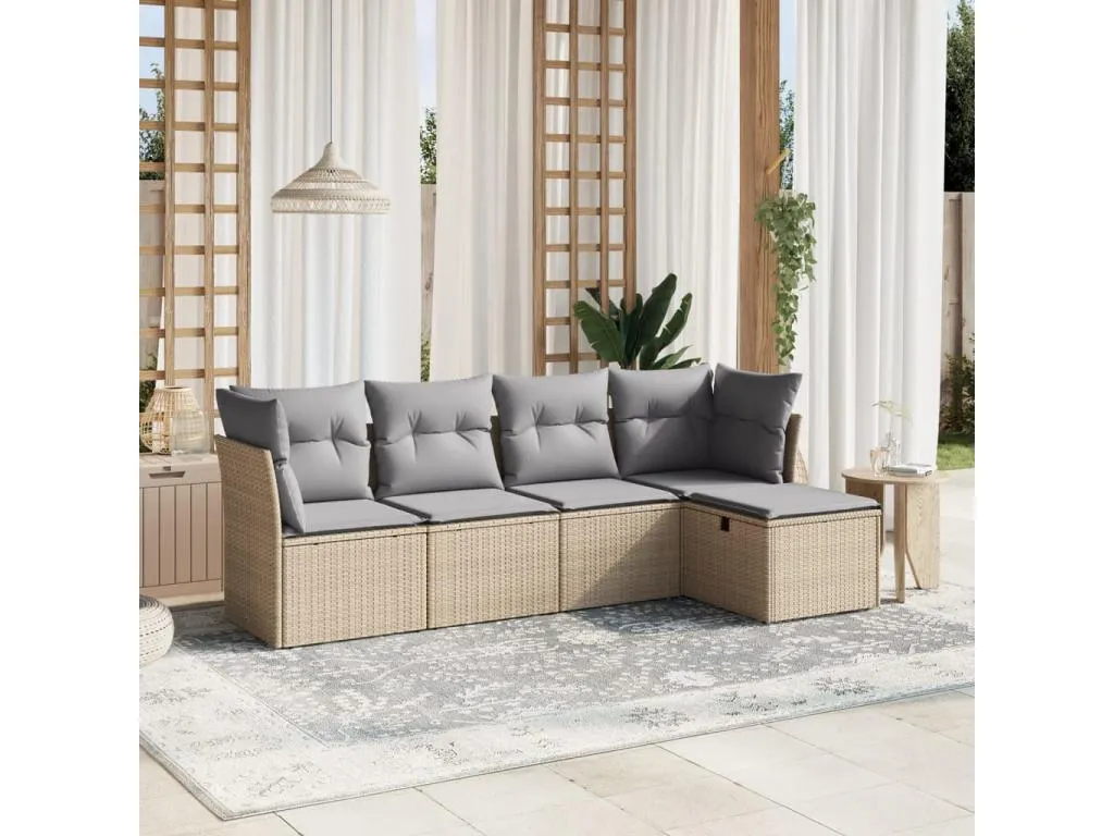 Decoencanto Juego de sofás jardín con cojines beige mezcla 5 pzas ratán PE