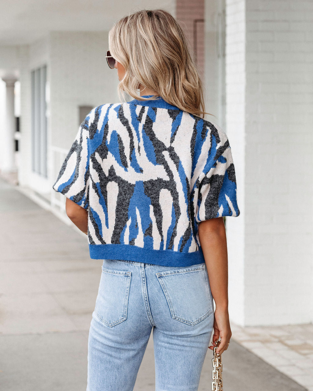 Cape Town Knit Printed Sweater Top - Blue Combo - SALE - Se7enfashion