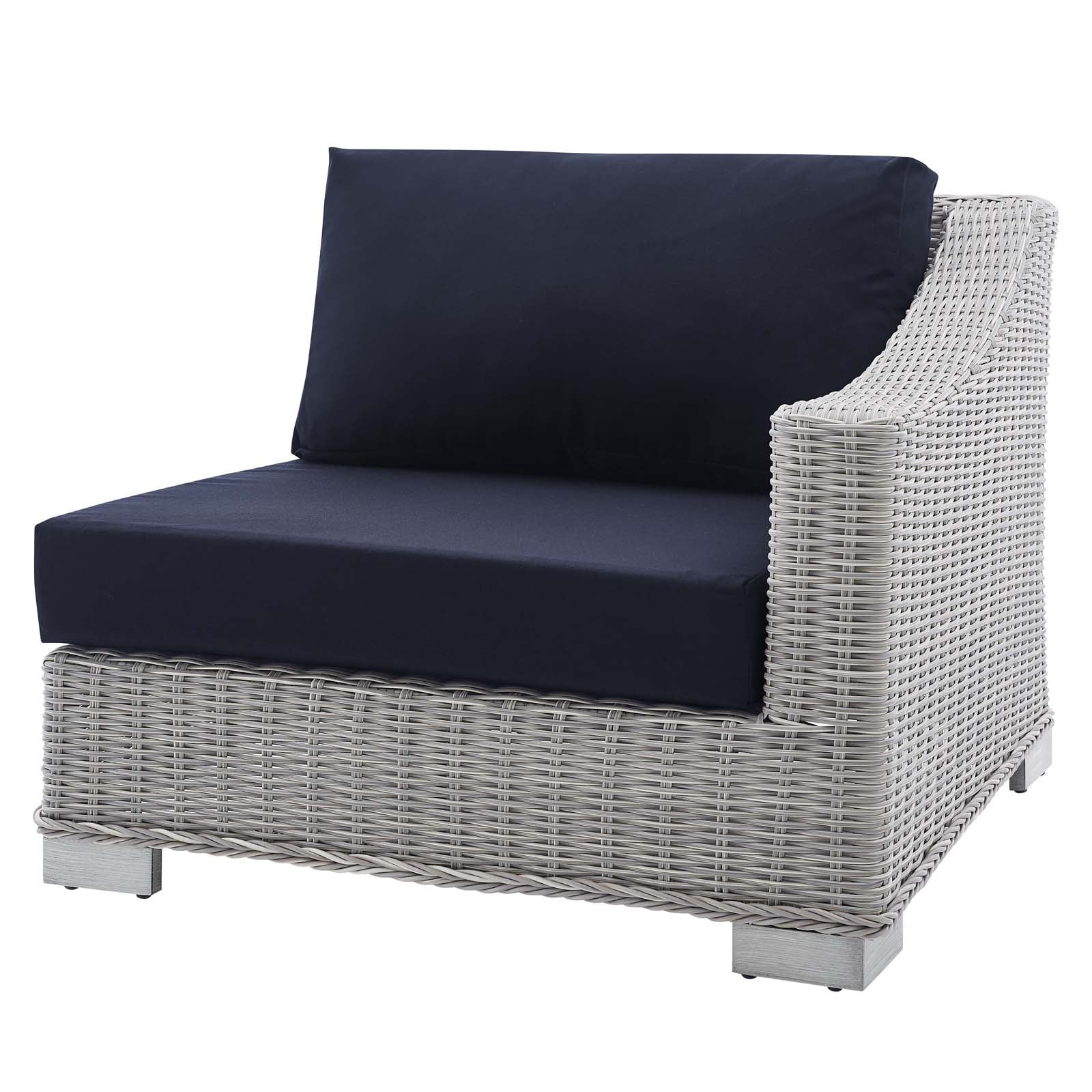 Lounge Sectional Sofa Chair Table Set, Rattan, Wicker, Light Grey Gray Blue Navy, Modern Contemporary Urban Design, Outdoor Patio Balcony Cafe Bistro Garden Furniture Hotel Hospitality - Image 12