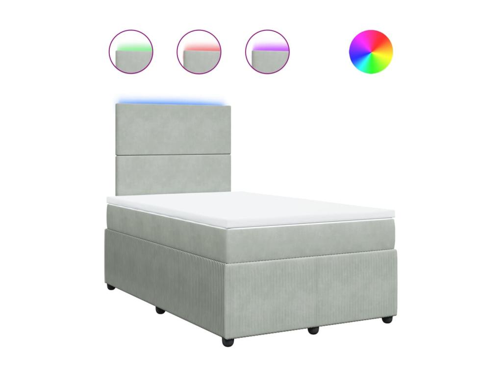 Cama box spring con colchón terciopelo gris claro 120x190 cm