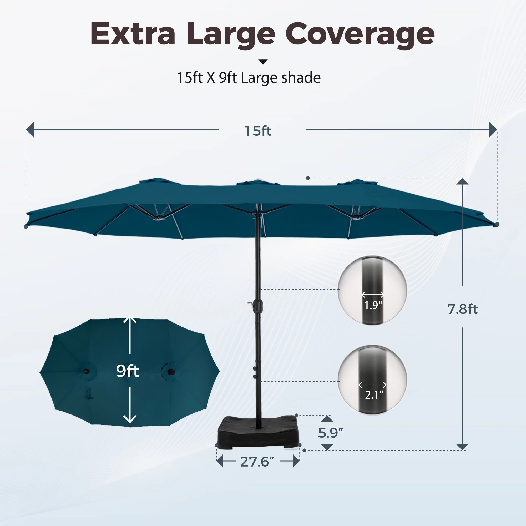 Alpha Joy 15ft Outdoor Patio Umbrella Extra-Large Double-Sided Garden Umbrella with Crank Handle and Base - Smoky Gray - Image 37