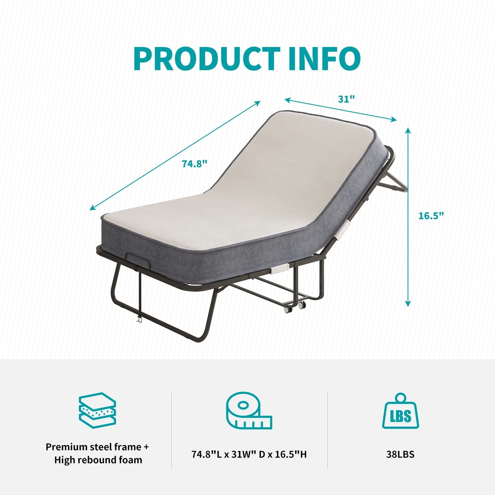 BALUS Folding Bed with Mattress for Adults, Foldable Bed with 4''Memory Foam Mattress, Portable Rollaway Guest Bed with Dustproof Bag & Baffle, Fold up Bed with Metal Frame Space Saving (Standard) - Image 6