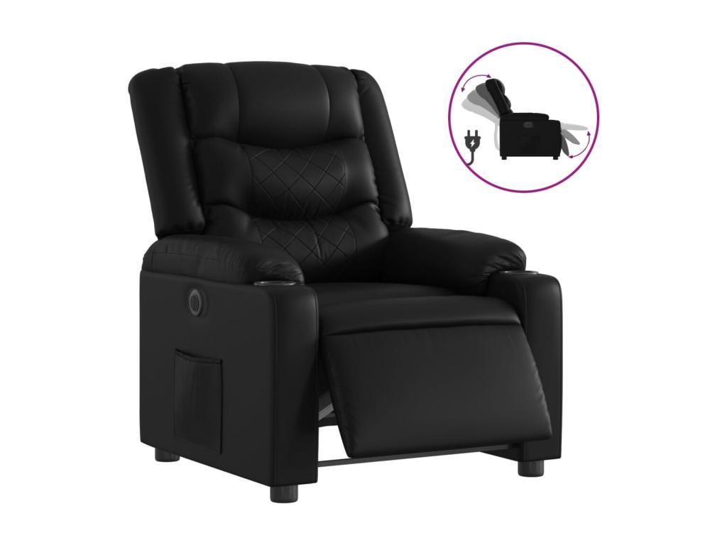Sillón reclinable eléctrico de cuero sintético negro