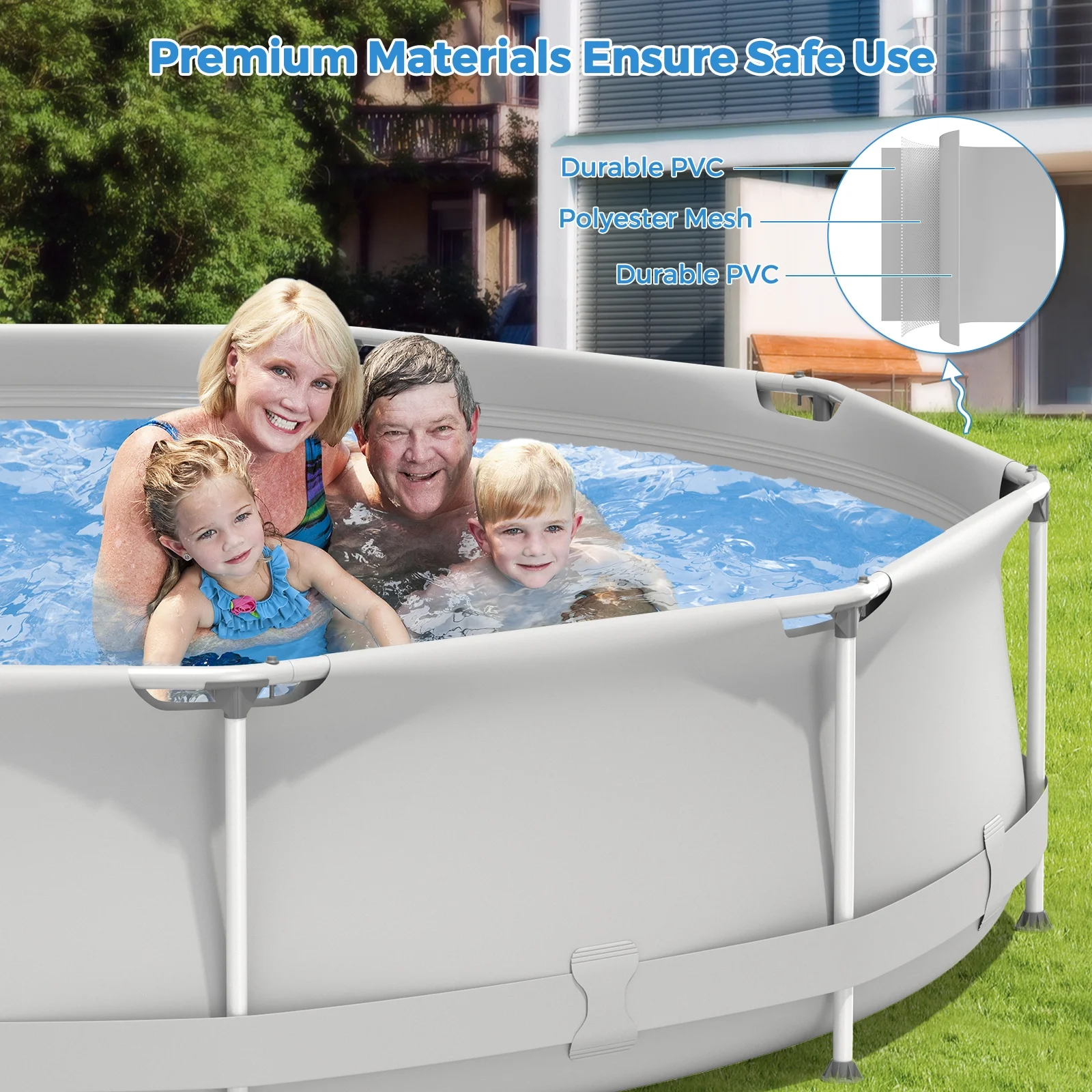Infans Round Above Ground Swimming Pool Patio Frame Pool W/ Pool Cover Iron Frame Blue - Image 12