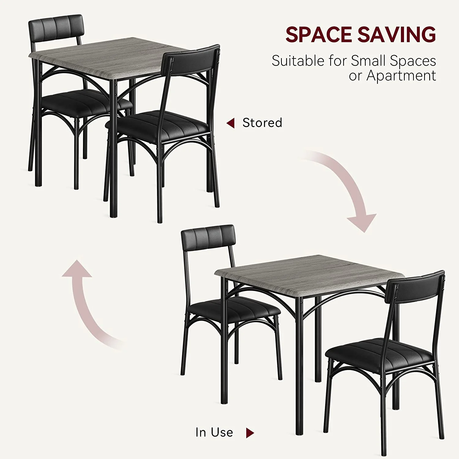 Dining Table Set for 2, Kitchen Table and Chairs for 2 with Upholstered Chairs, 3 Piece Dining Room Table Set, Square Kitchen Table Set for Small Space, Apartment, Studio - Image 9