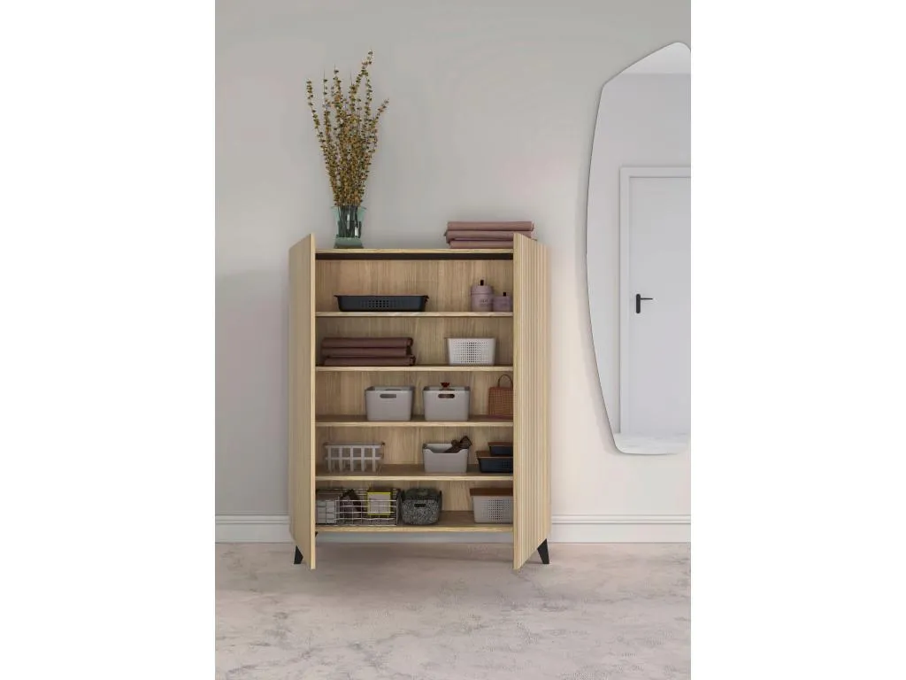Mueble zapatero/armario - A109cm x L90cm x P27cm Andreuworldcasa dorado puertas impresión vallado patas negro - Narvik