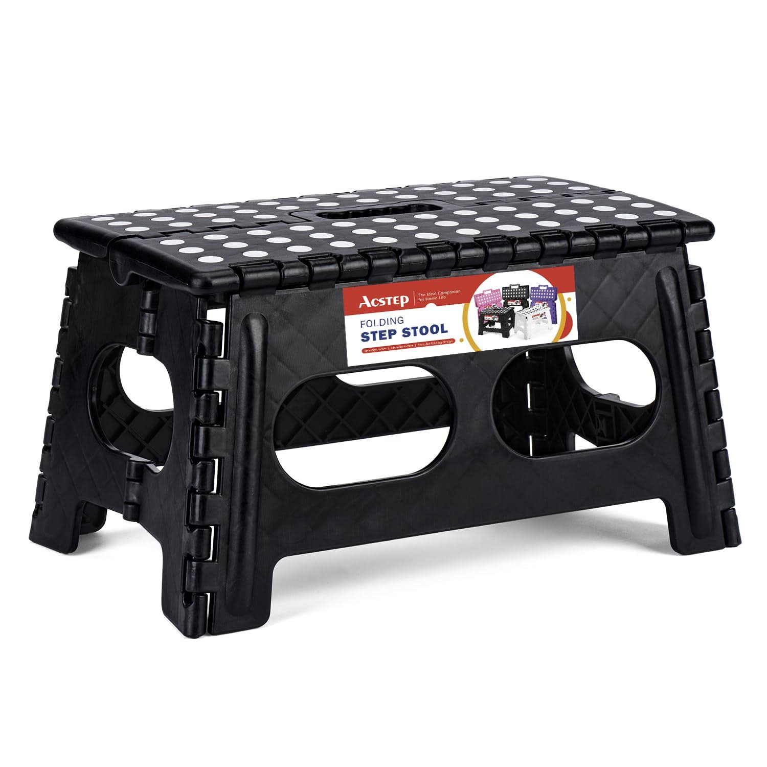 ACSTEP 15-Inch Extra Wide 9 Inch Height Heavy Duty Stepping Stool More Safe and Comfortable Non Slip Foldable Step Stool for Kids(Widen Black)