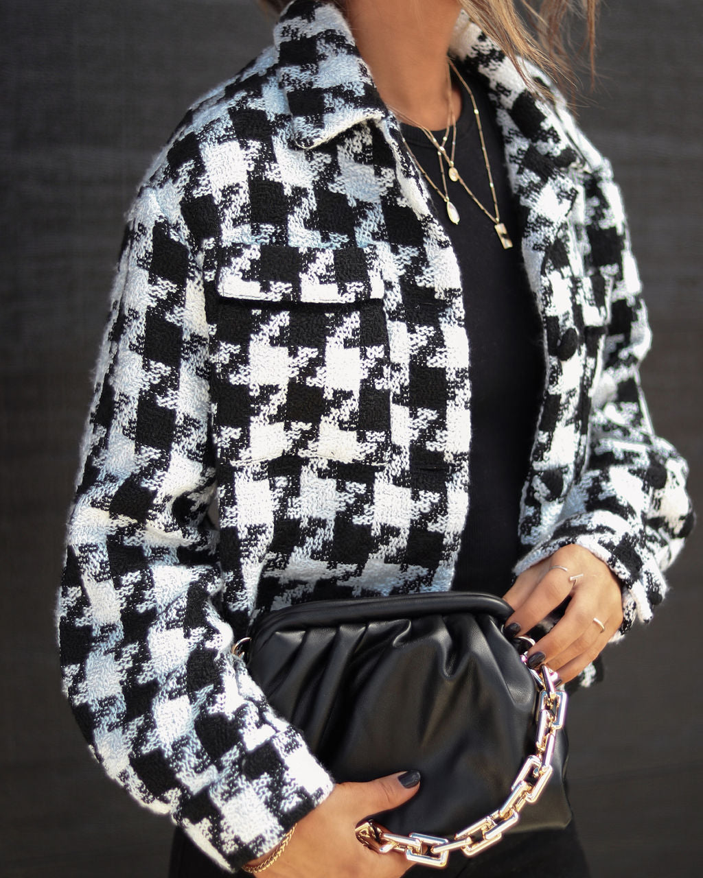 Beverly Pocketed Houndstooth Jacket - Se7enfashion