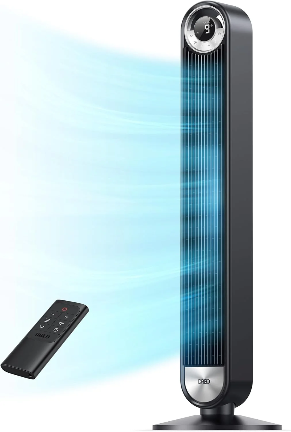 DREO Tower Fan for Bedroom, 90° Oscillating Standing Fan with 28ft/s Velocity, 20dB Quiet for Sleep, DC Motor, 9 Speeds, 4 Modes, 12H Timer, Voice & APP & Remote Control, 42