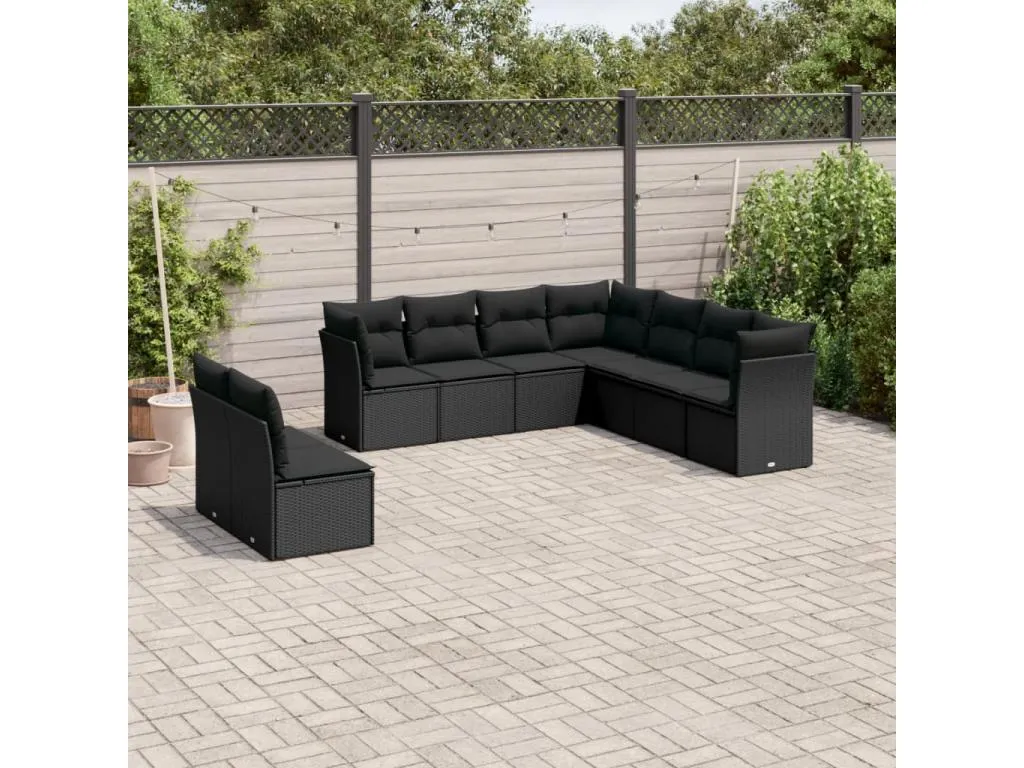 Set de sofás de jardín 8 piezas y cojines ratán sintético negro 31293bcce