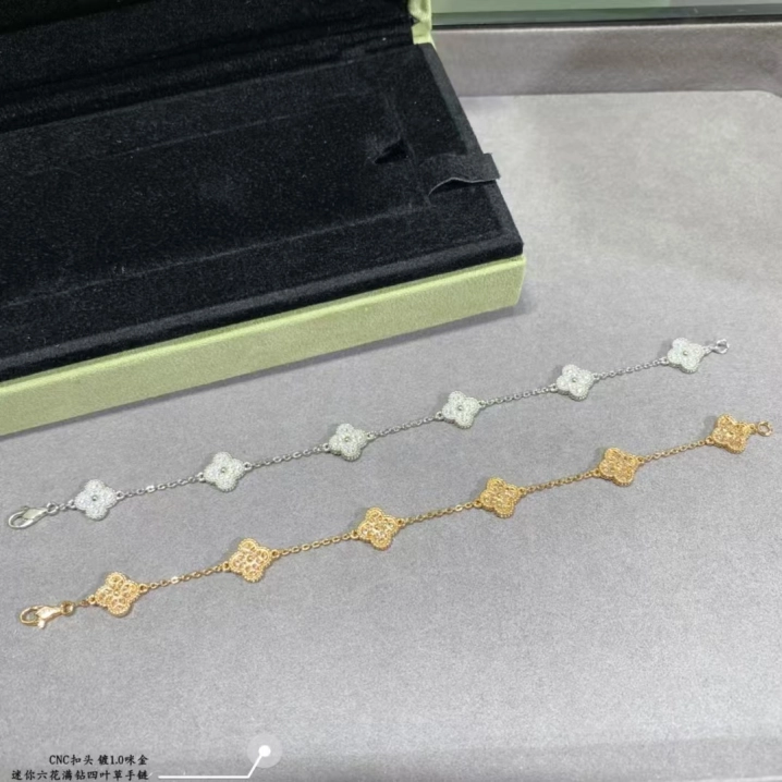 VCA Sweet Alhambra Full Diamond Bracelet, 6 Motifs - Original Replica Club