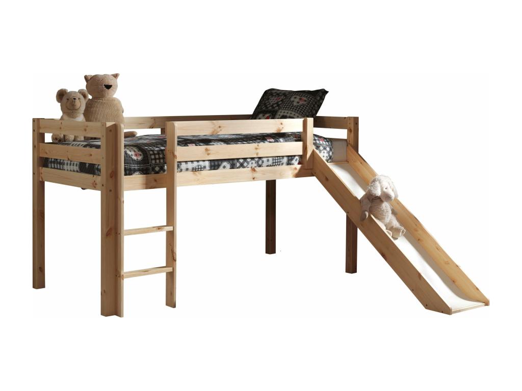 Cama tobogán 90x200 cm con tienda y túnel contra pino macizo claro Pino
