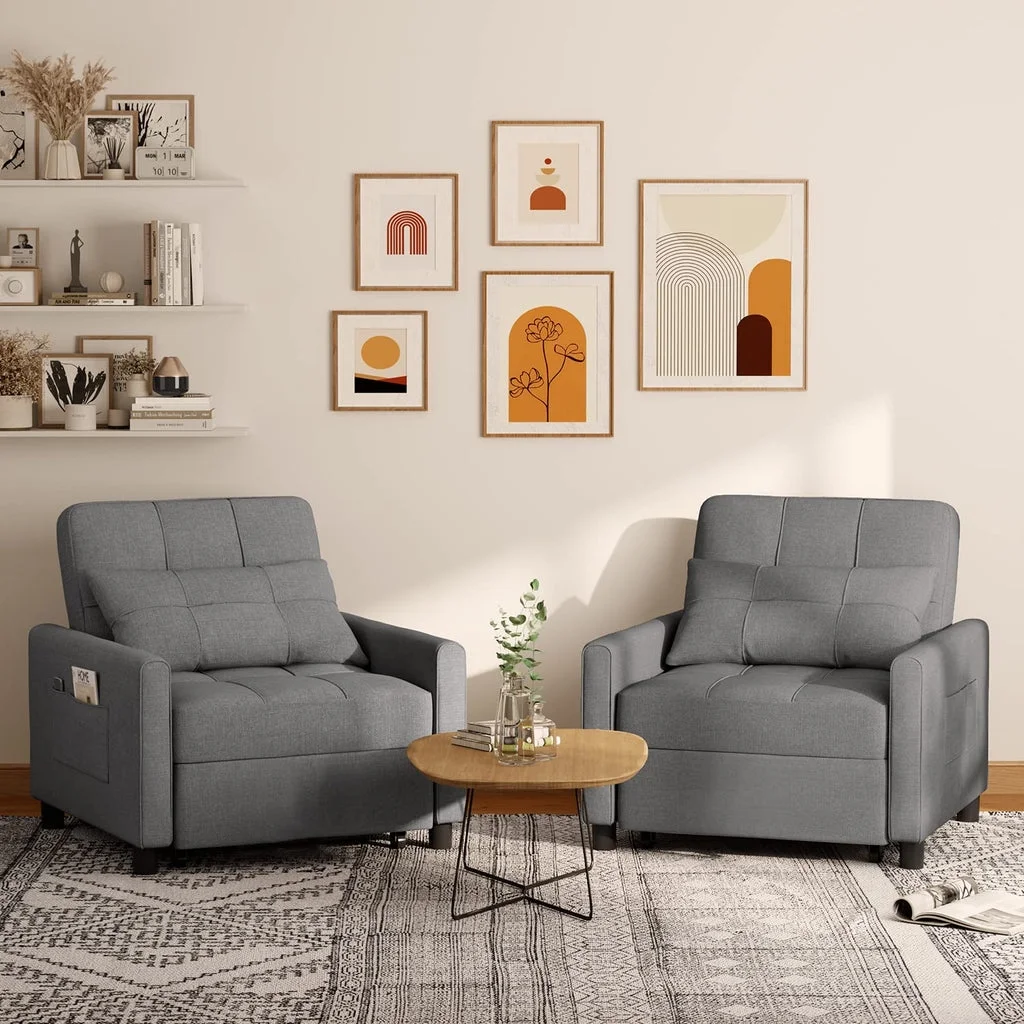 Convertible Sleeper Chair, Aiho 3-in-1 Convertible Sofa Bed Recliner Chair with Pull Out Couch - Dark Gray - Image 14