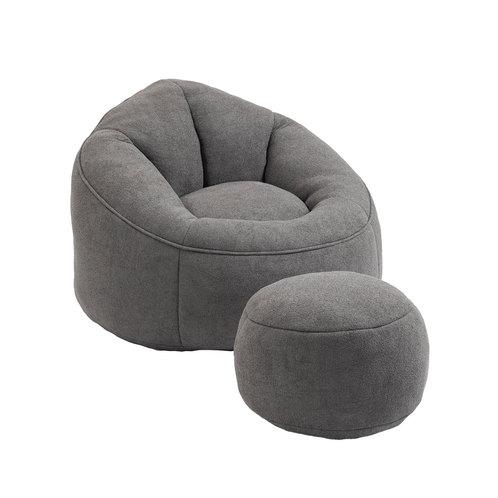 MOONMISS Microfiber Upholstered High Pressure Foam Round Lazy Bean Bag Sofa Chair with Ottoman-Gray - Image 12