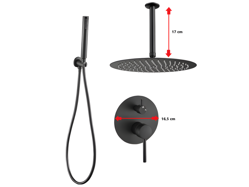 Conjunto de ducha empotrada techo monomando SLIGO negro mate Ø 25cm