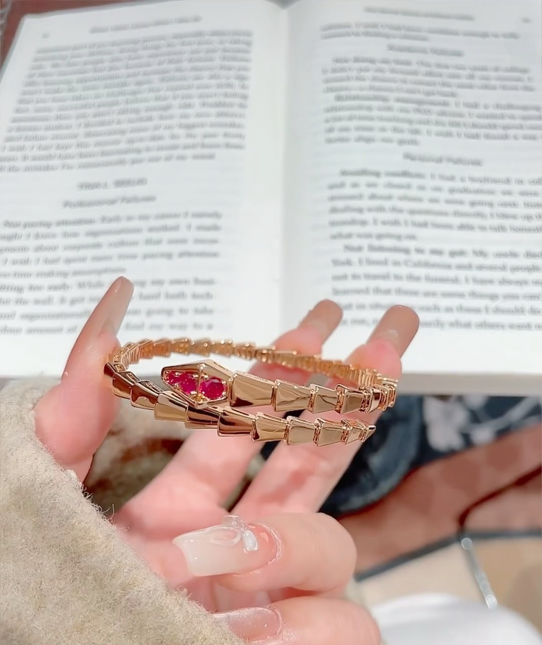 Bvlgari Rose Gold and Red Gem Serpenti Viper Bangle Bracelet - Original Replica Club