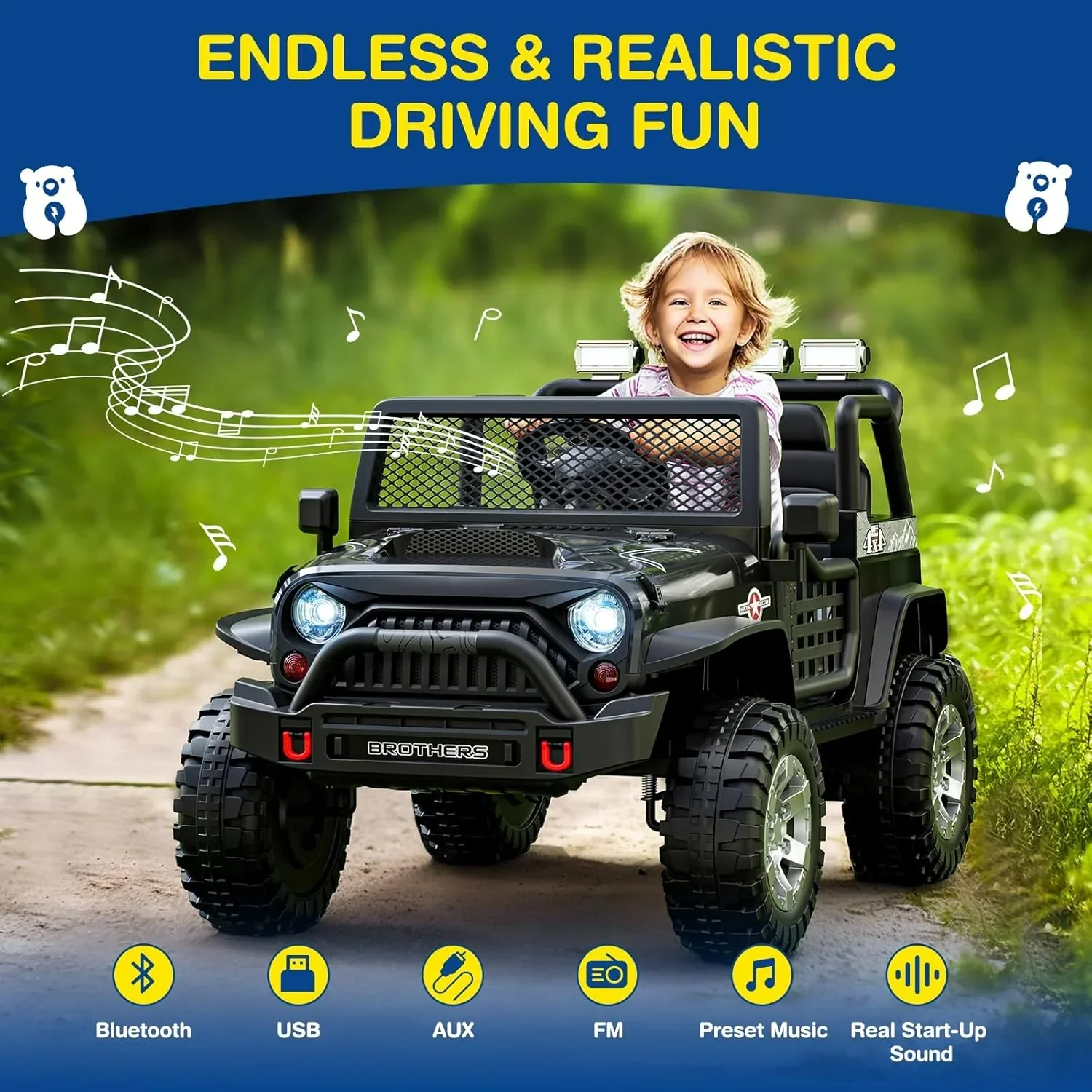 L8 Ride On Car 2 Seater 12V Kids Electric Car Remote Control 4-Wheel Suspension Bluetooth Speaker