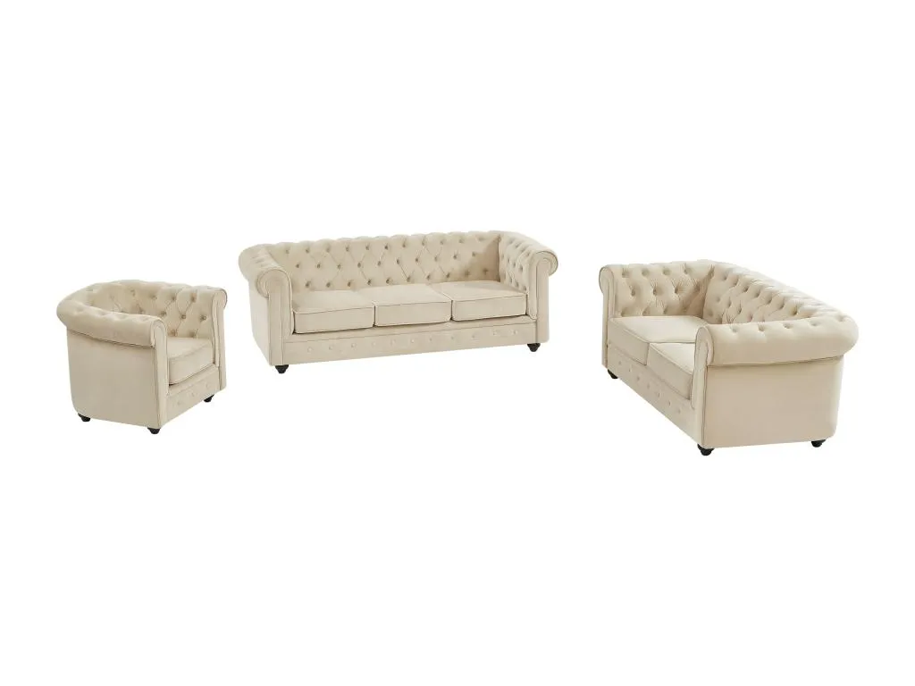 Sofá de 3 plazas 2 plazas y sillón de terciopelo beige estilo Banakdecoracion 24960KDRD