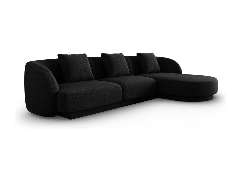 Pratcas - Sofá esquinero derecho "Tulum" 4 plazas de tejido chenilla negro - 255x156x70cm