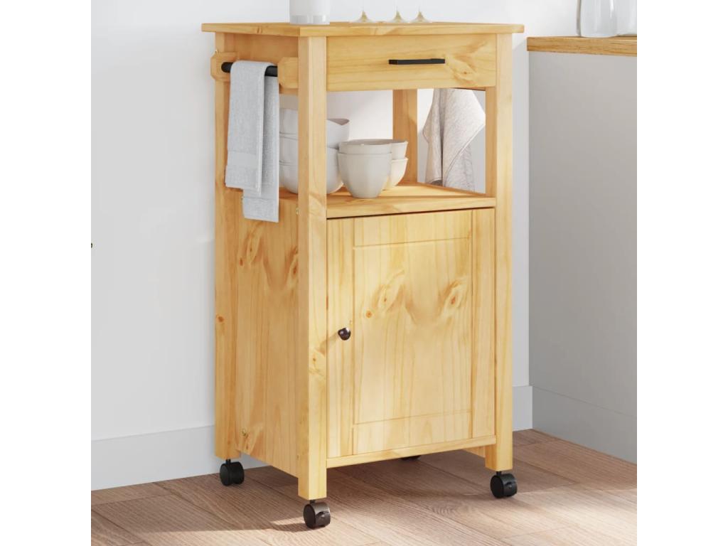 Carrito de cocina MONZA madera maciza de pino 48x40x90 cm Marrón